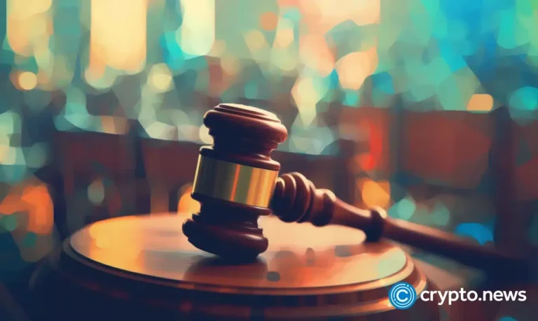 crypto news the judges gavel on the table blurry court session background low poly style