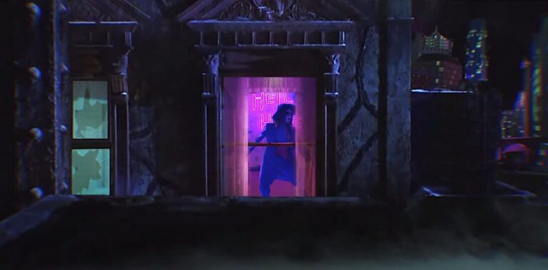 Joker the Harlequin (Vera Drew) dances in a parody of Selina Kyle's apartment from Batman Returns.