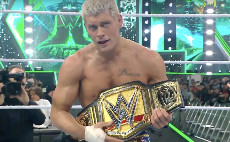 Cody Rhodes with the champion belt after Wrestlemania