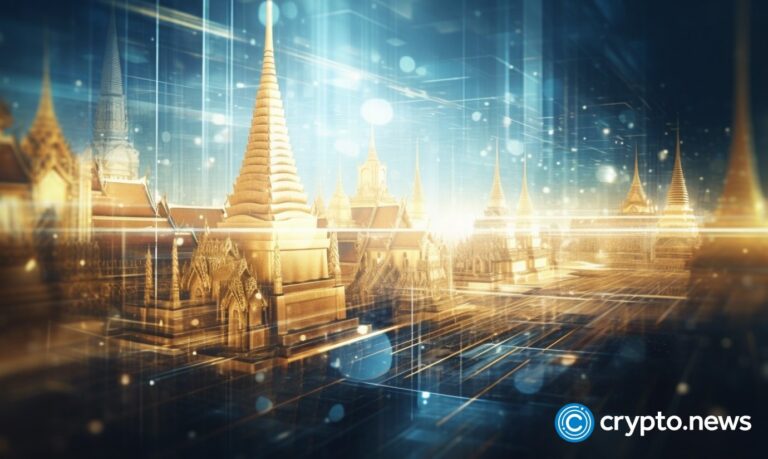 crypto news modern Thailand top side view blurry blockchain and technology background day light golden and blue colo v5.2